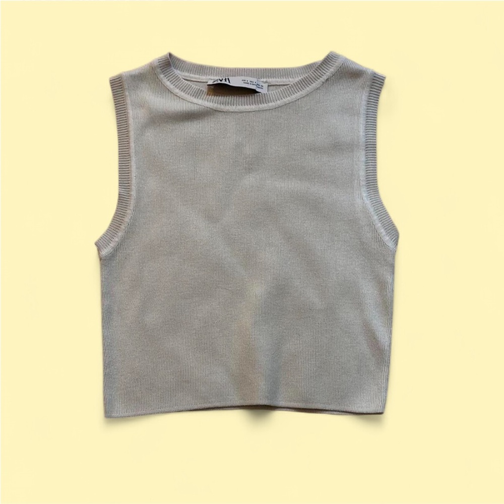 Zara White Sleeveless Crop Tank Top